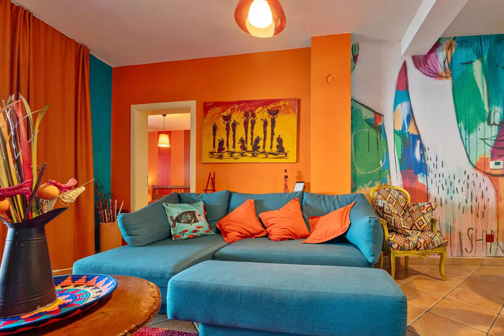 Oliveto - Apt. Sole with Sea View-Woonkamer