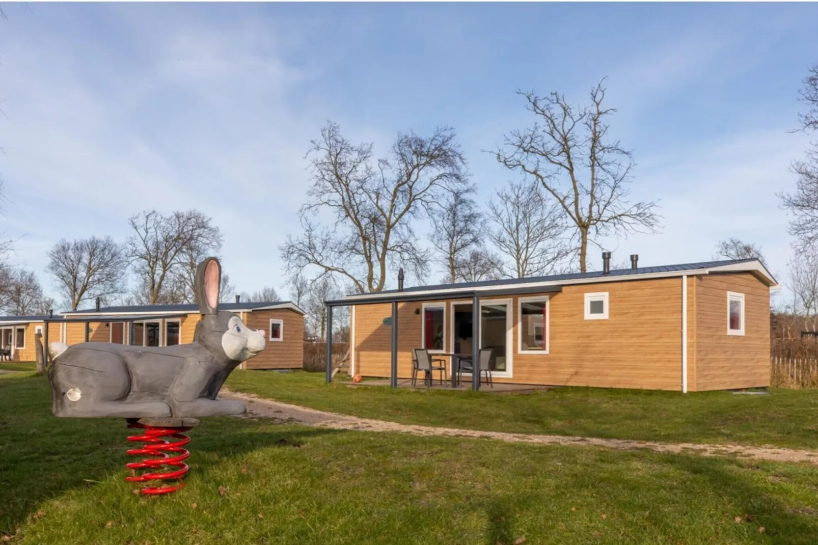 Chalet - Camping de Duinhoeve 'Bosdier'-Buitenkant zomer