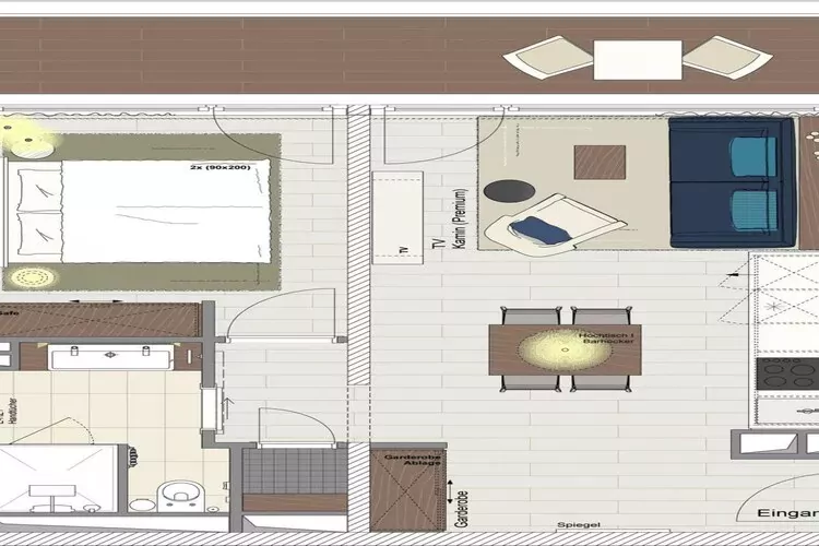 Apartments im MAREMÜRITZ Yachthafen Resort & Spa / Aurora Landseite 2 Personen-Plattegrond