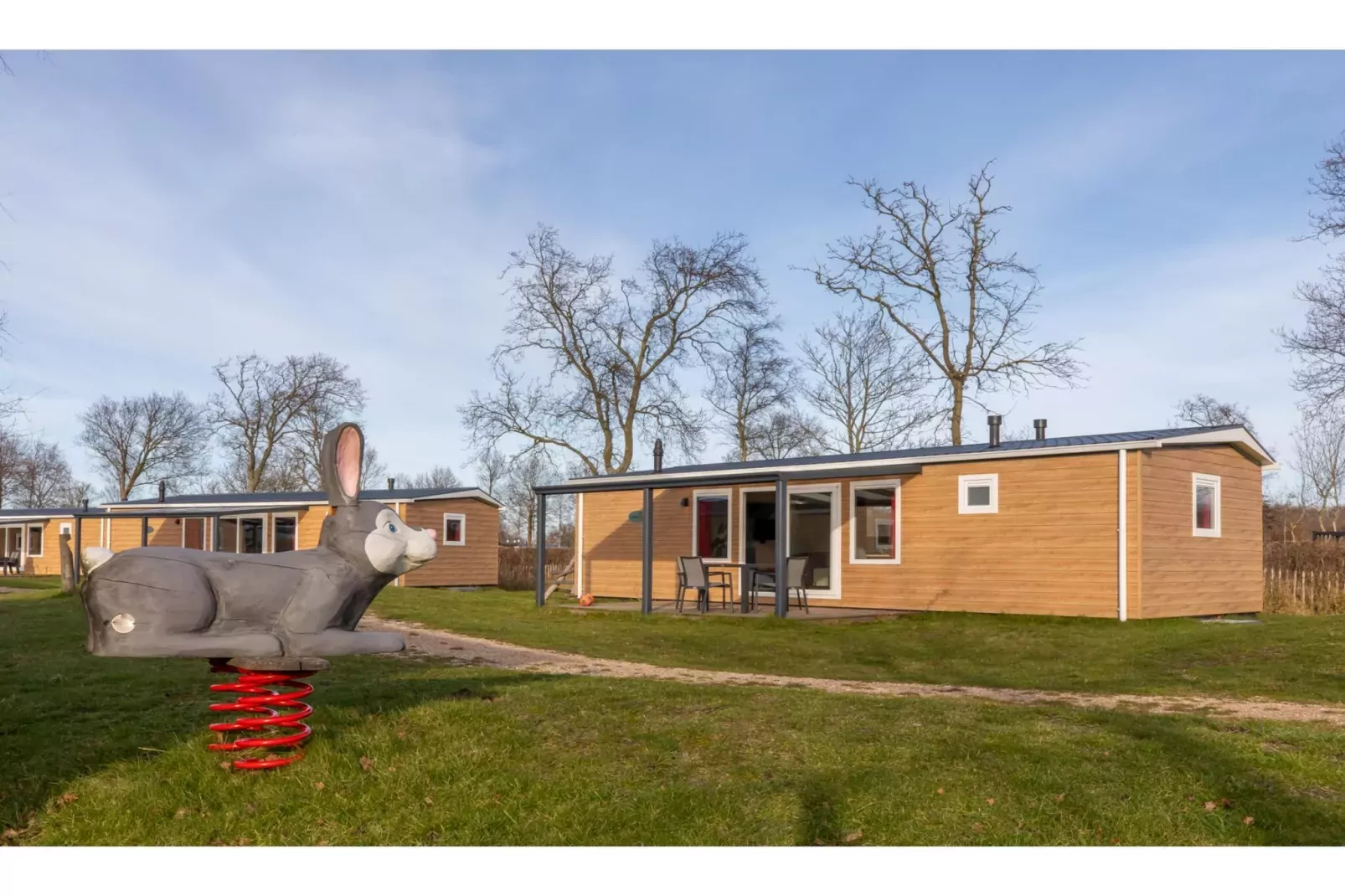 Chalet - Camping de Duinhoeve 'Bosdier'-Buitenkant zomer