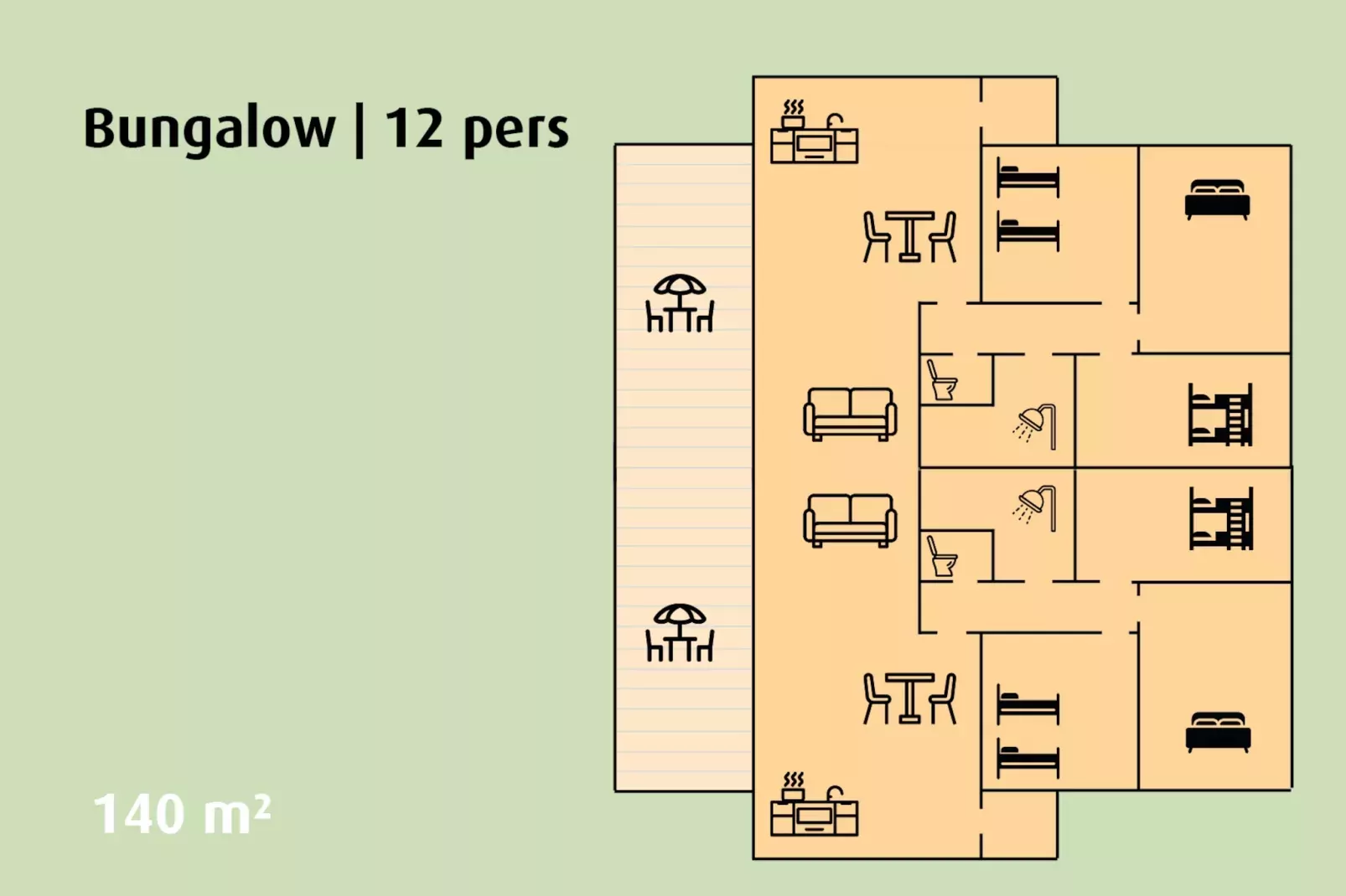Bungalow | 12 people-Plattegrond