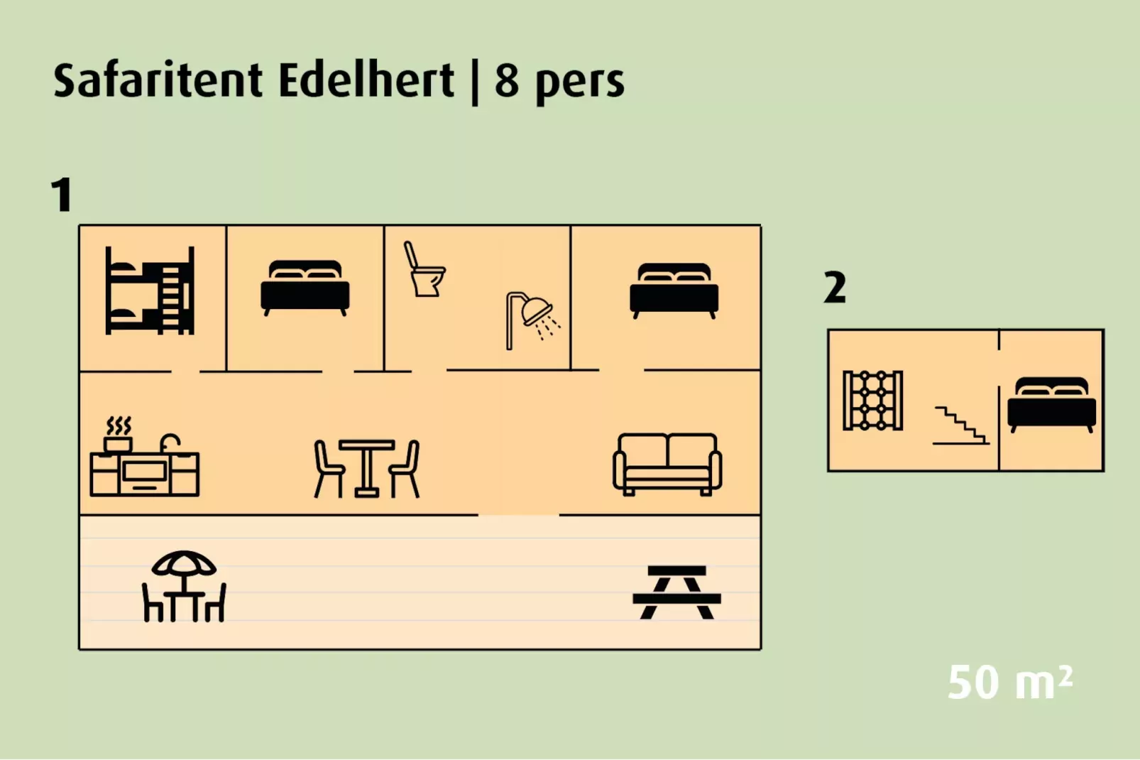 Safari tent 'Edelhert' | 2 - 8 pers-Plattegrond