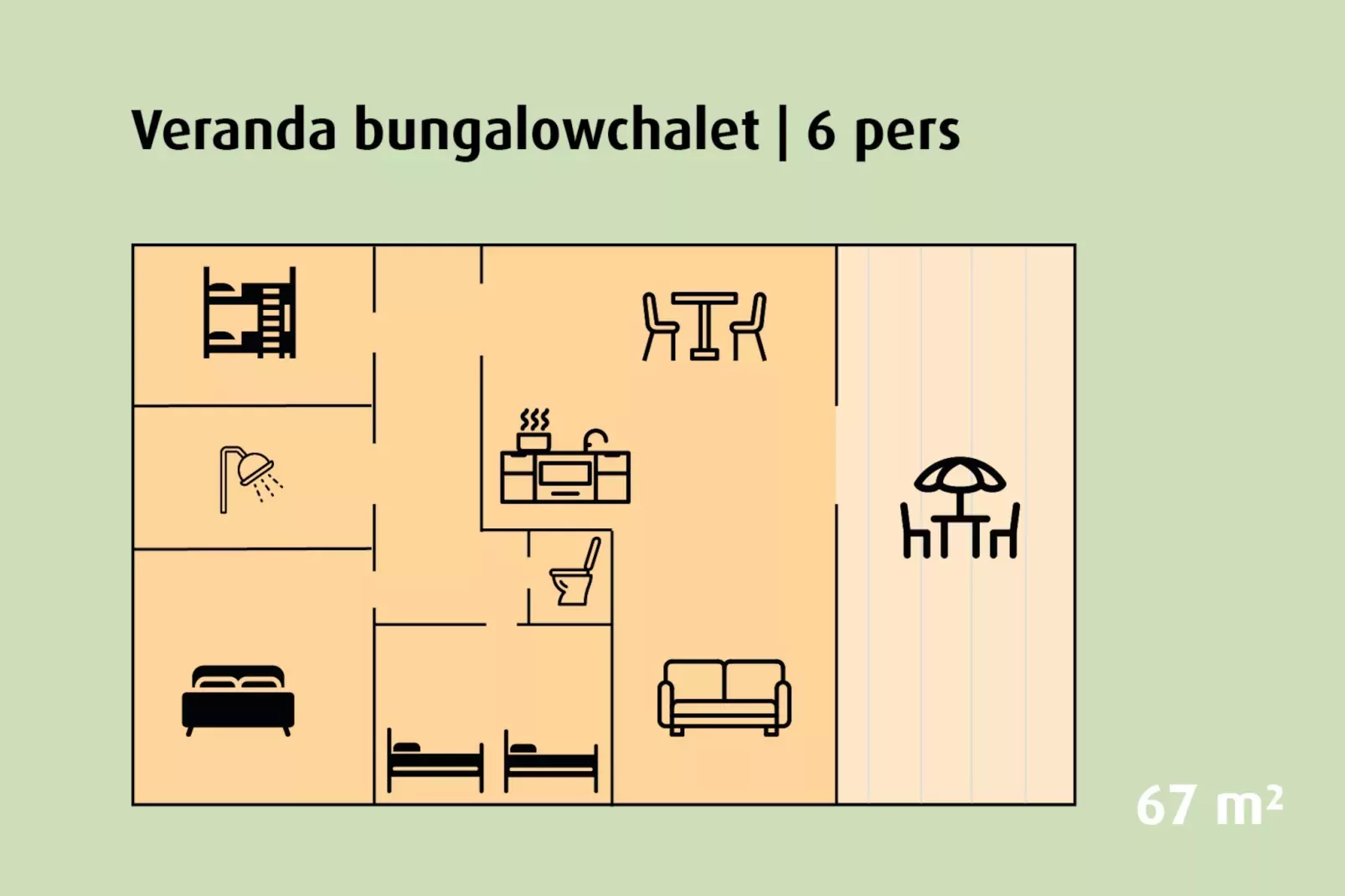 Patio Bungalow Chalet | 2 - 6 people-Plattegrond