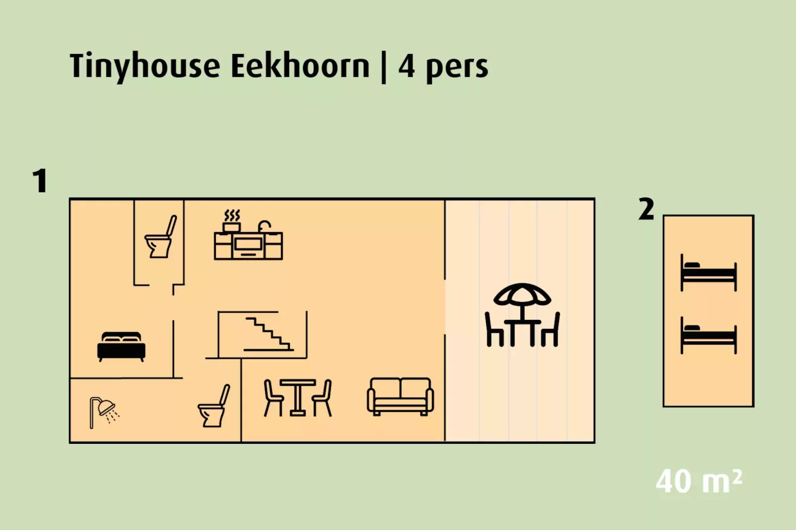 Tinyhouse 'Eekhoorn' | 2 - 4 pers.-Plattegrond