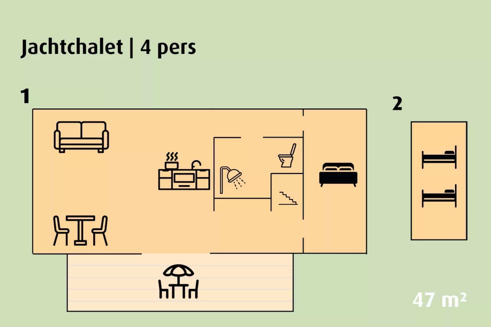 Jachtchalet with sauna | 2 - 4 pers-Plattegrond