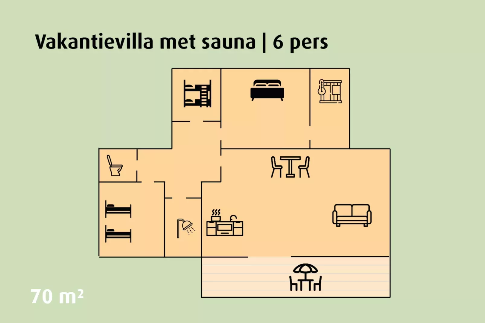 Holiday villa with sauna | 2 - 6 people-Plattegrond