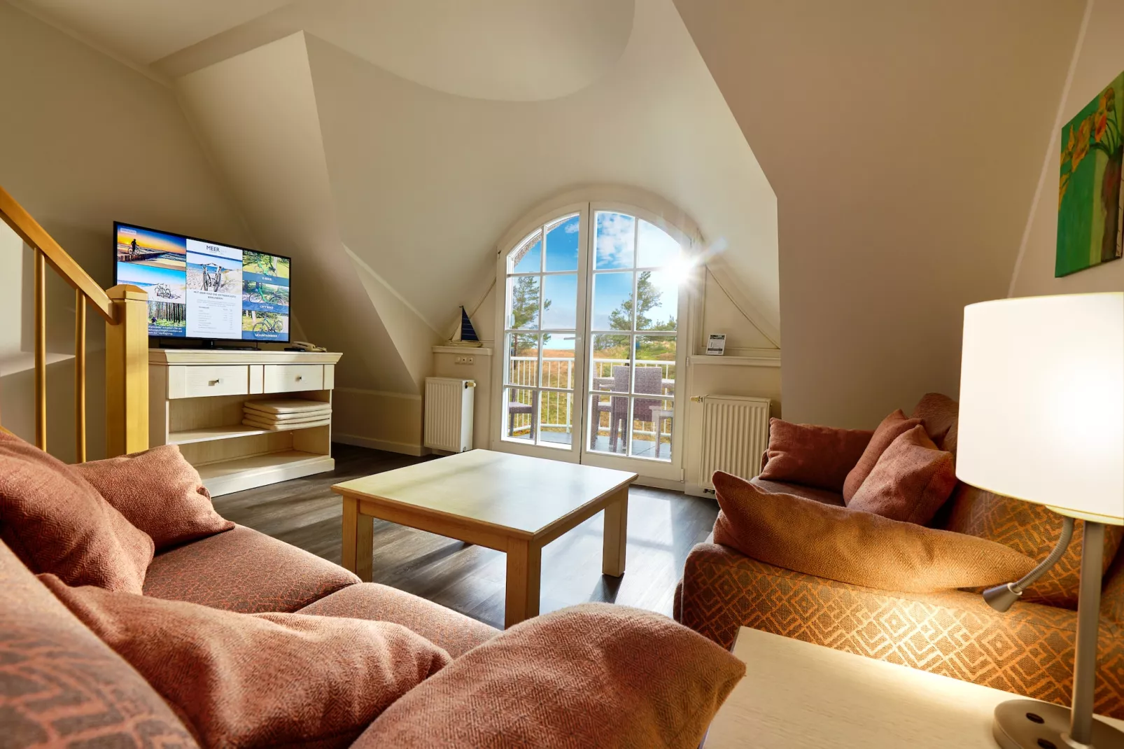 Garten-Maisonette Ferienwohnung - Strandhotel Dünenmeer-Woonkamer