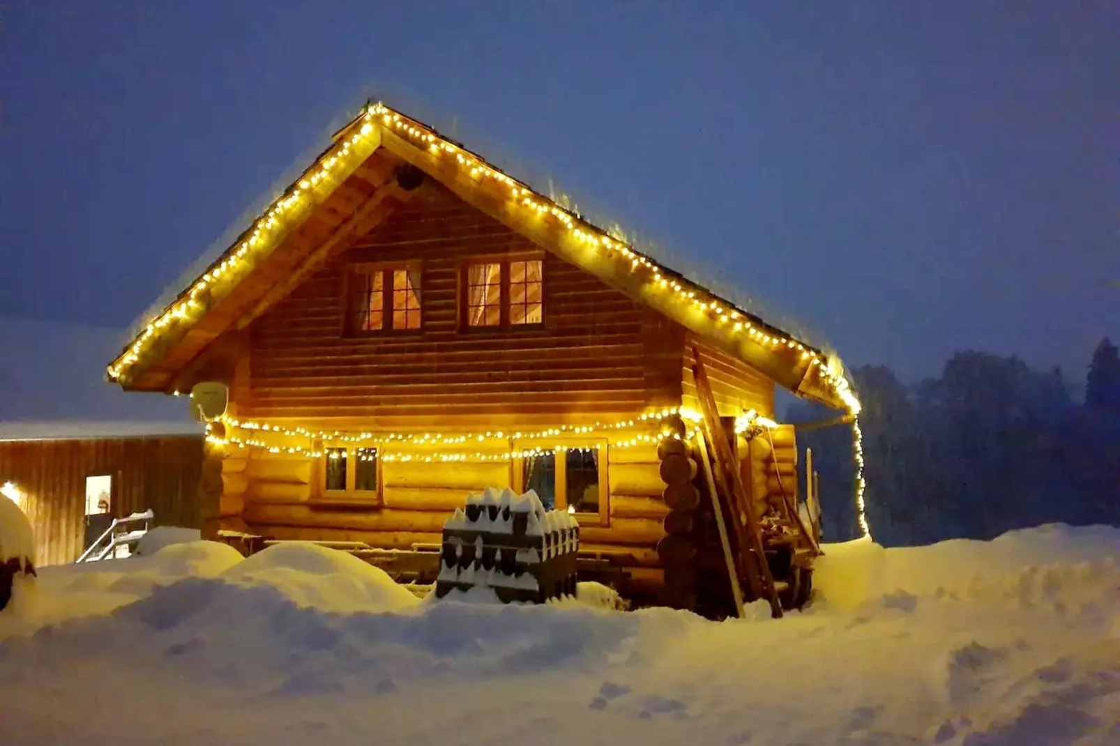 Naturstammhaus Almhütte-Exterieur winter