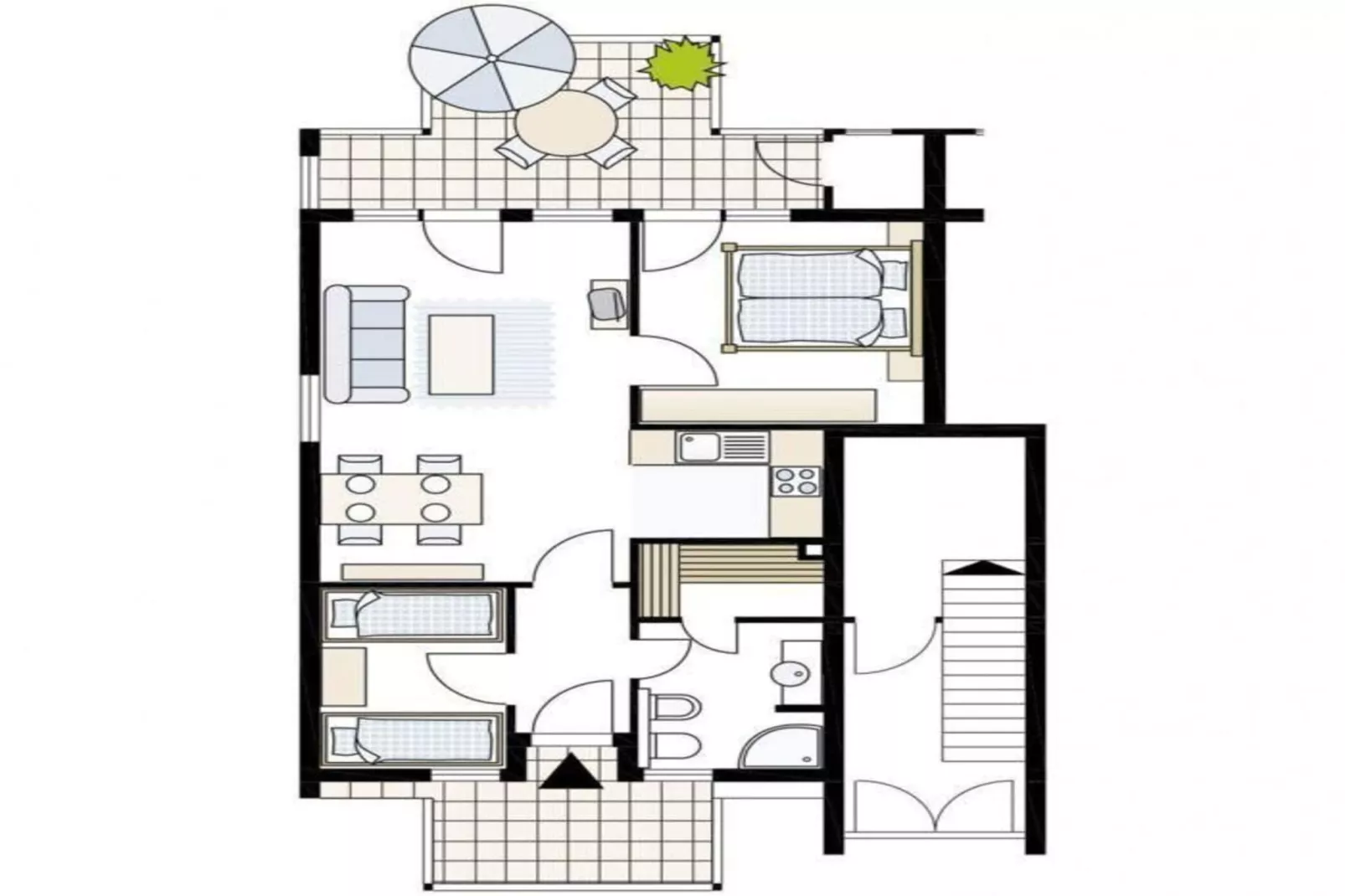 Kapitänshaus Gartendeck 64 qm Nr 451-Plattegrond