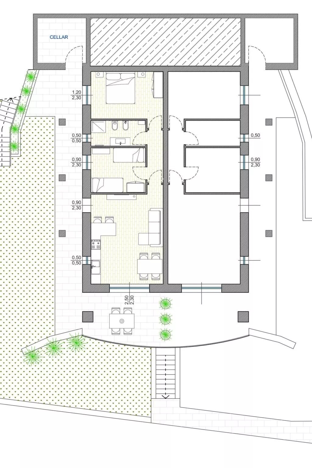 Flacher Sonnenuntergang