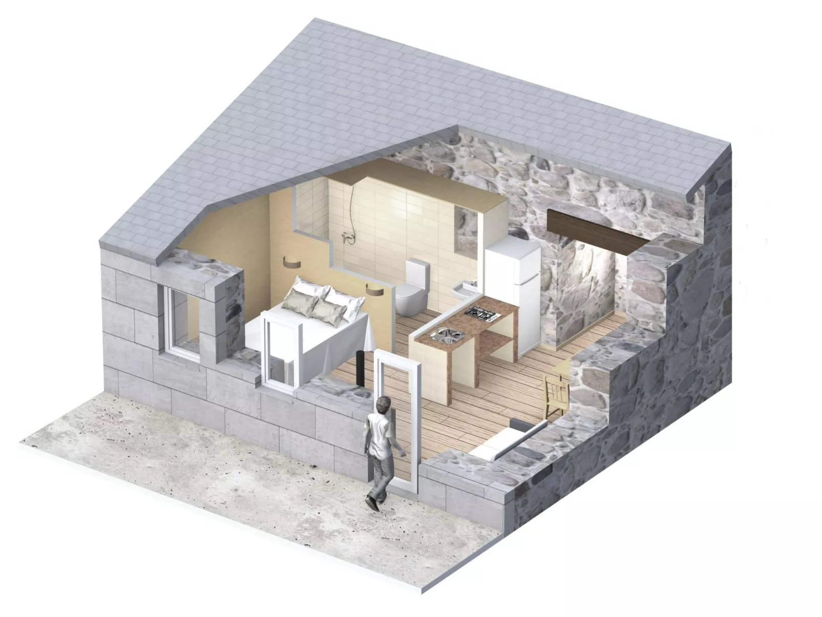 Studio-Apartment für drei Personen