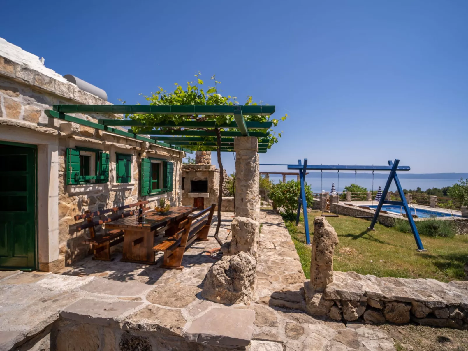 Ranch Visoka in Selca mit Panoramablick aufs Meer-Buiten