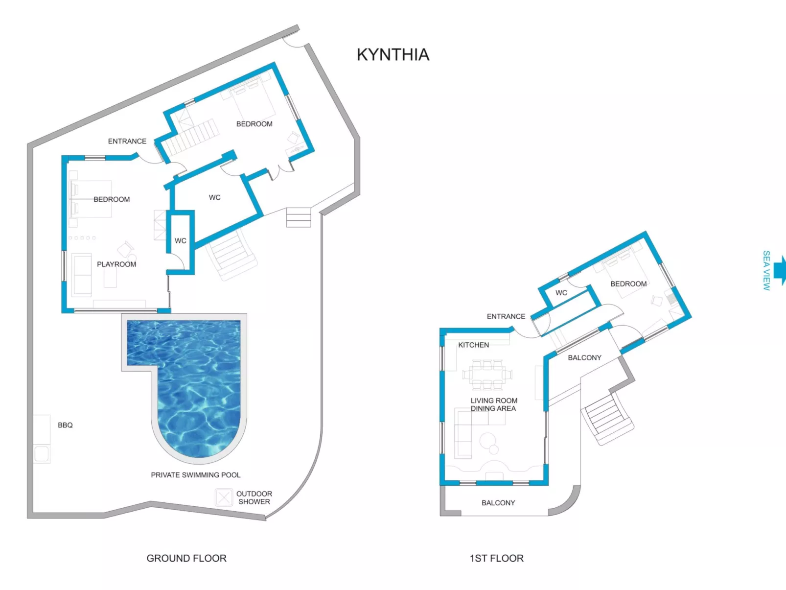 Herrliche Villa mit schönem Pool, Terrasse und Meerblick-Binnen