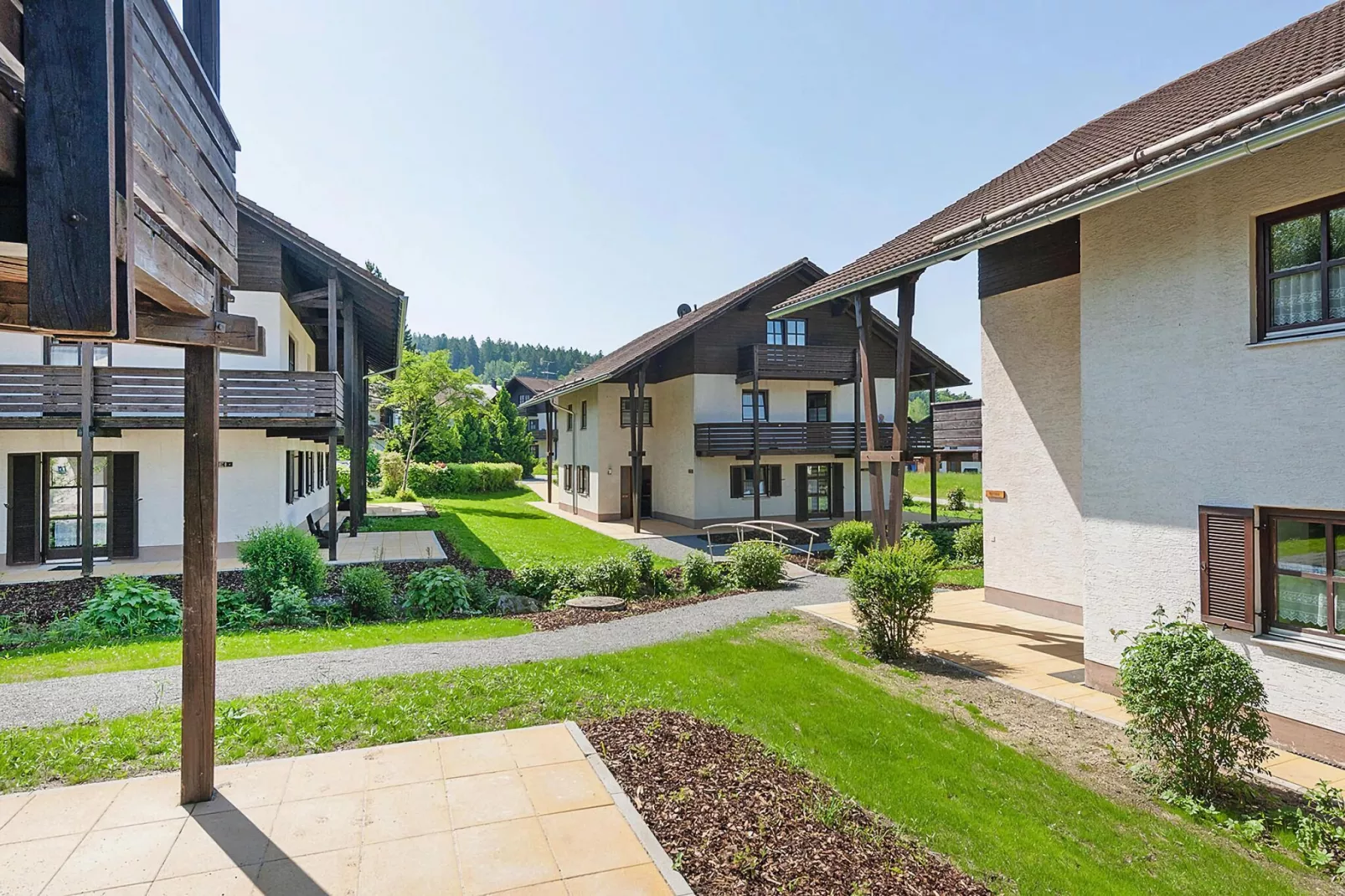 Holiday resort Bäckerwiese Neuschönau-Wohnung OG mit Balkon-Uitzicht zomer