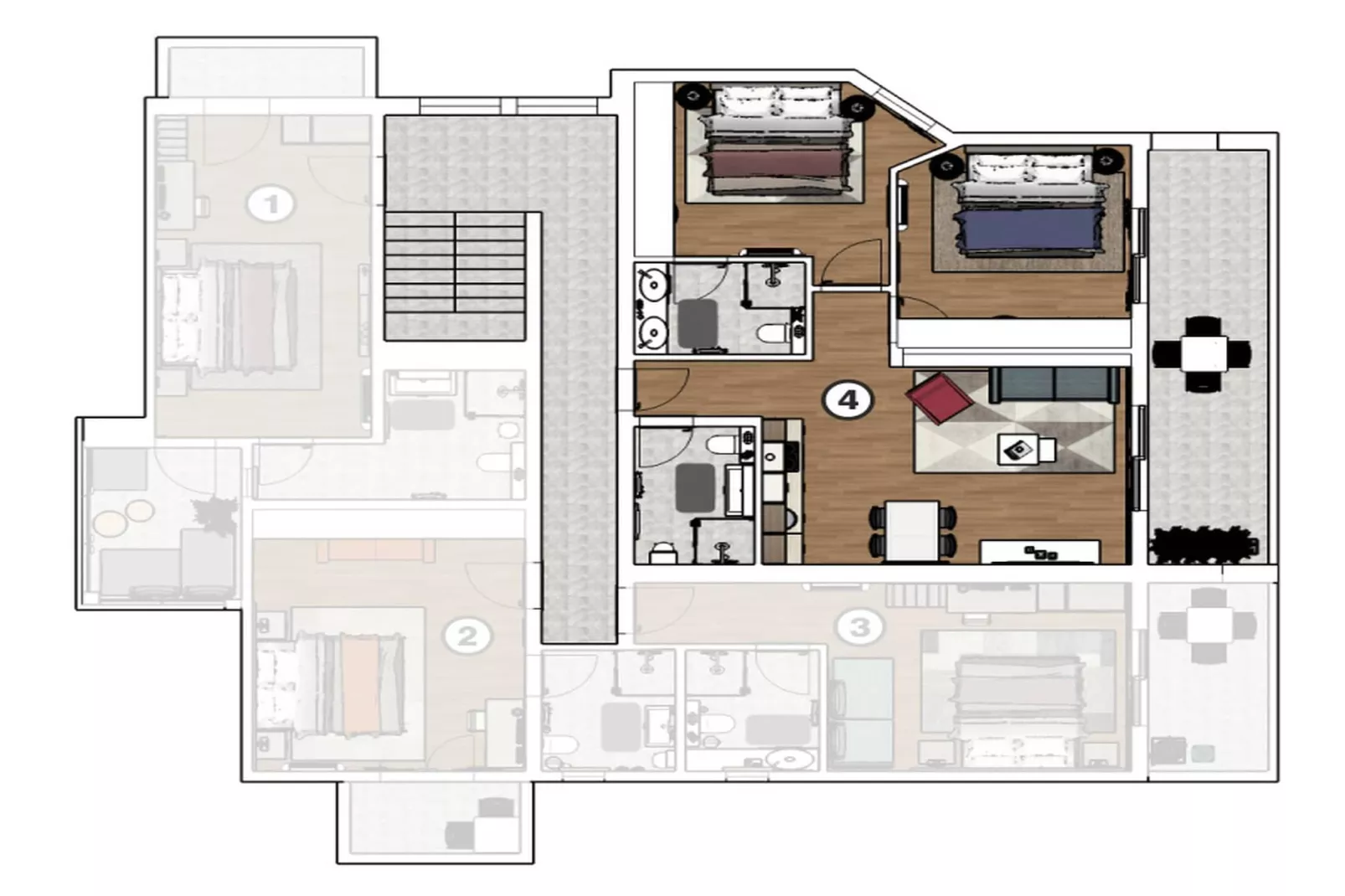 Sv Marija2 - Ferienwohnung 4 - Typ 4plus2-Plattegrond