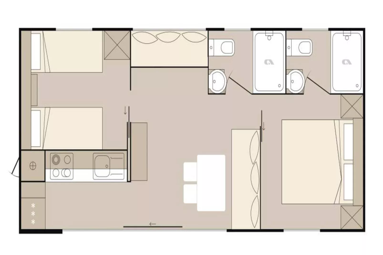 Mobile Homes Strasko Novalja Mediteran Superior mit Pool ca 34 qm für 6 Pers - Plattegrond