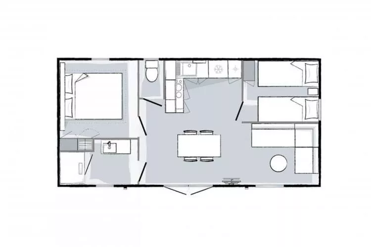 Caravan park Mas des Lavandes Sérignan-Mobilhome Prestige TVclim 2ch 4p-Plattegrond