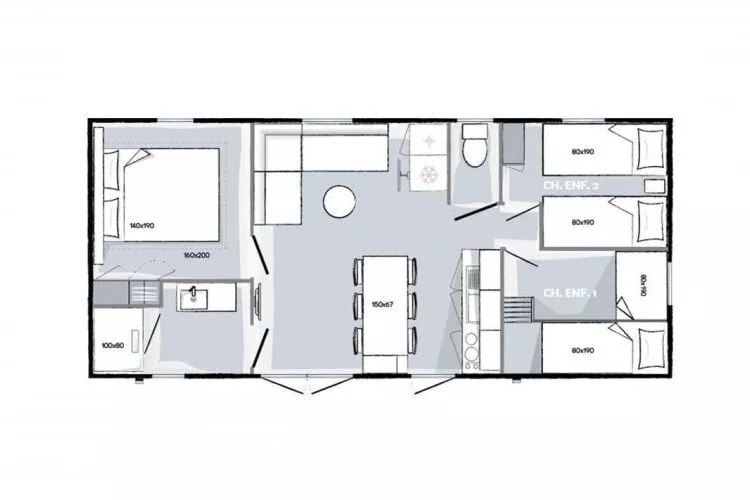 Caravanpark Mas des Lavandes Sérignan-Mobilhome Prestige TVclim 3ch 6p-Plattegrond