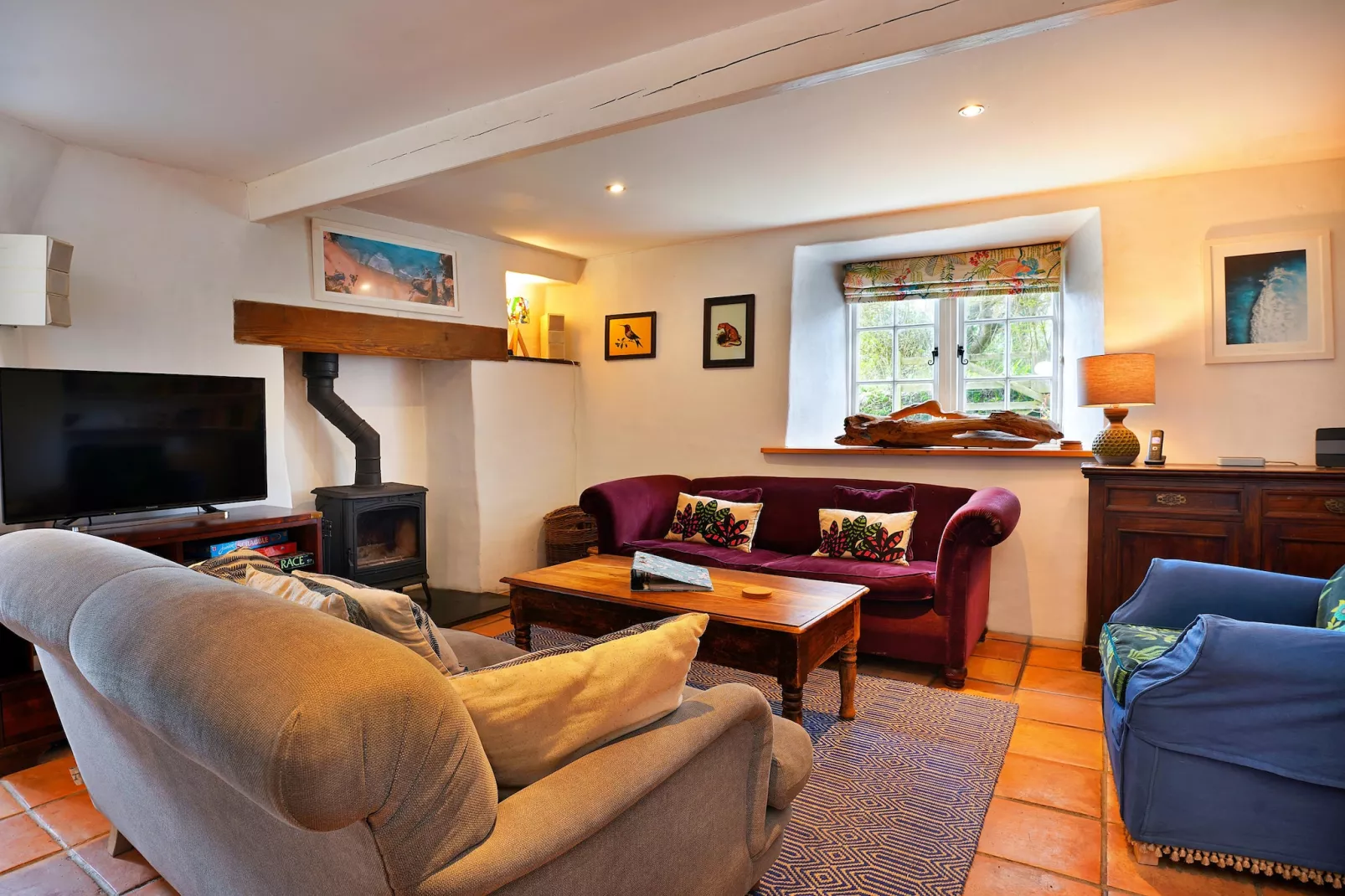 Porthcothan Mill Cottage - Woonkamer