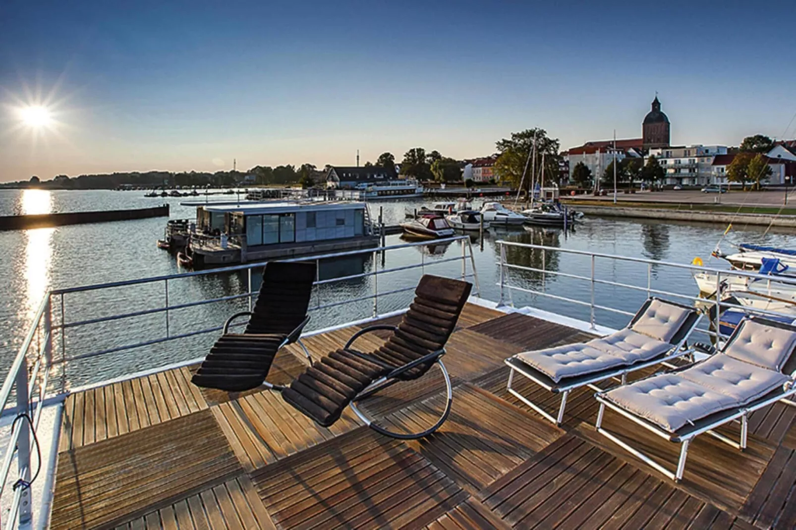 Houseboat Floating Houses Blue Active, Ribnitz-Damgarten-Blue Active - Terrasbalkon