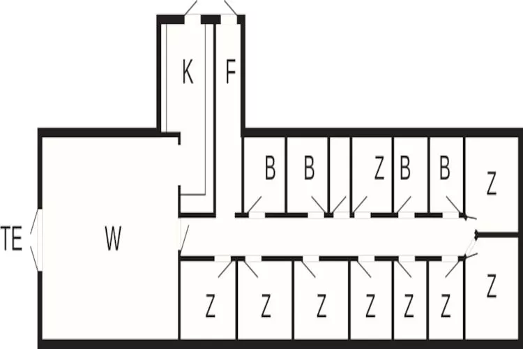 Delt værelse til 6 personer - Plattegrond