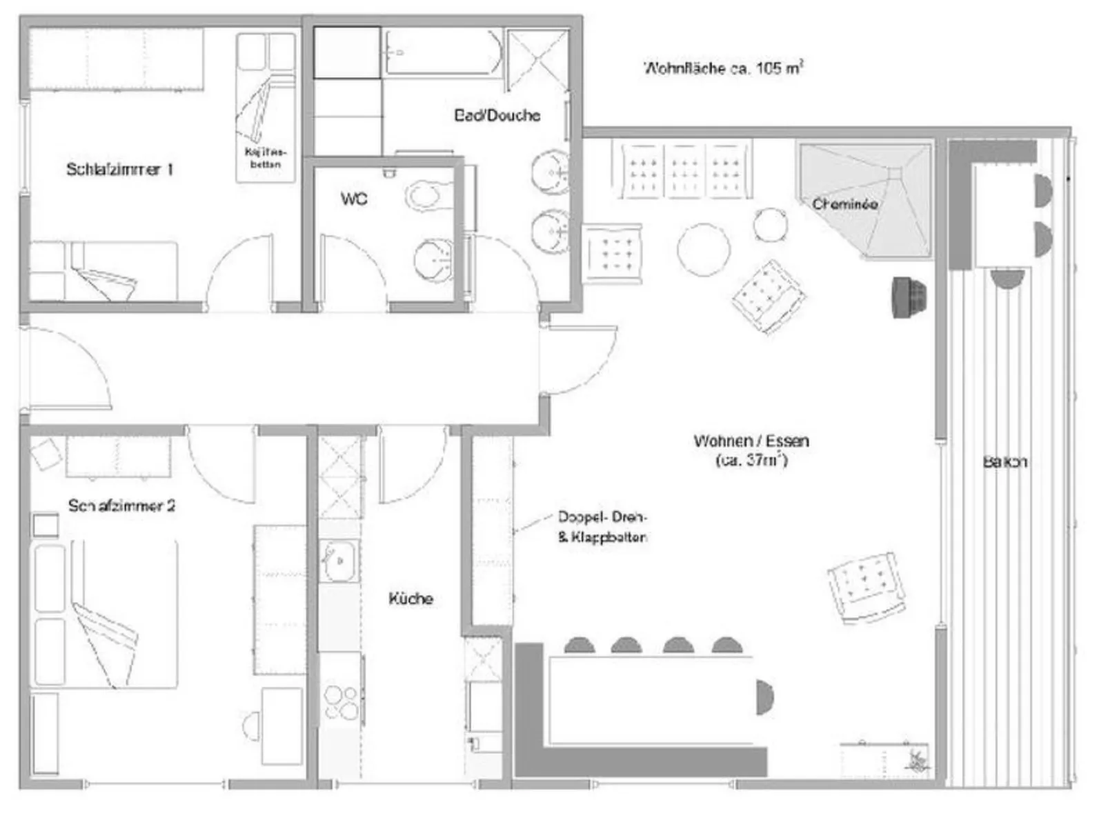 Arcula, (Flims Dorf). Grosszügige 3.5 Zimmerwohnung, 105 m2, ruhig & zentral ge - Binnen