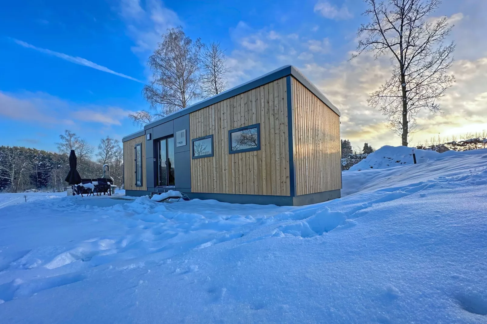 FERIENDORF SEEBLICK - Tiny Chalet am Eixendorfer See-Exterieur winter