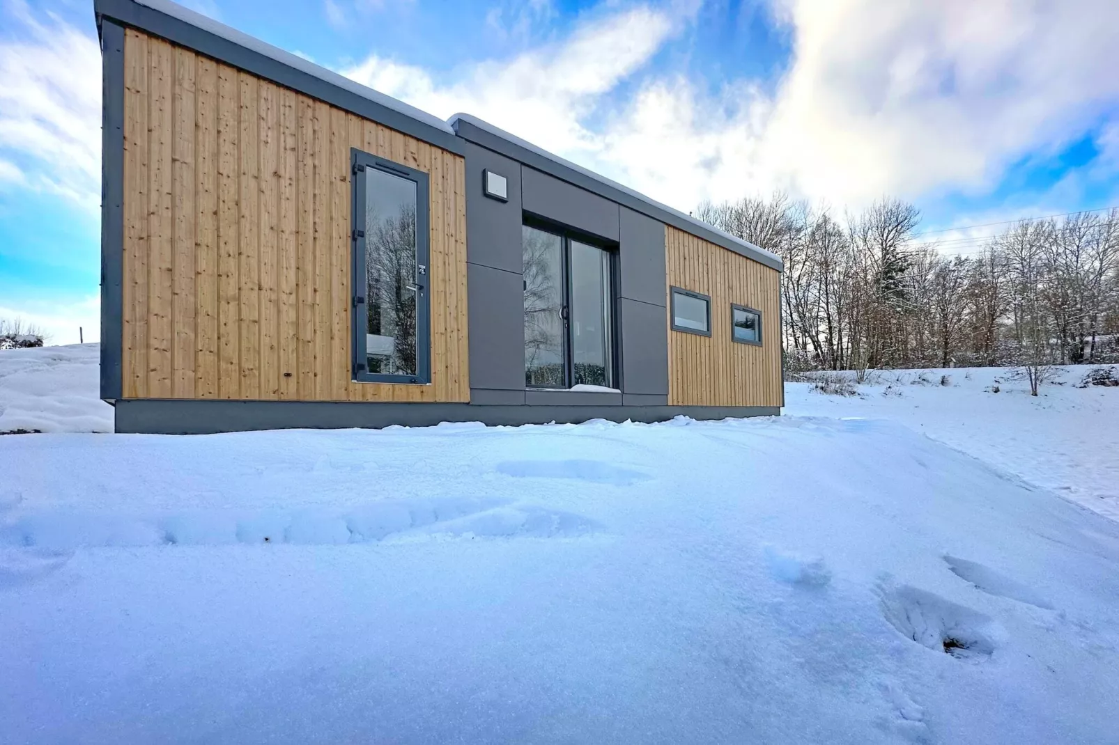 FERIENDORF SEEBLICK - Tiny Chalet am Eixendorfer See-Exterieur winter