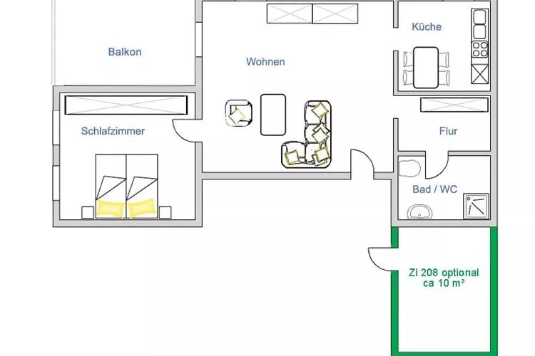 Fewo 3 Sachsen 2 Personen-Plattegrond