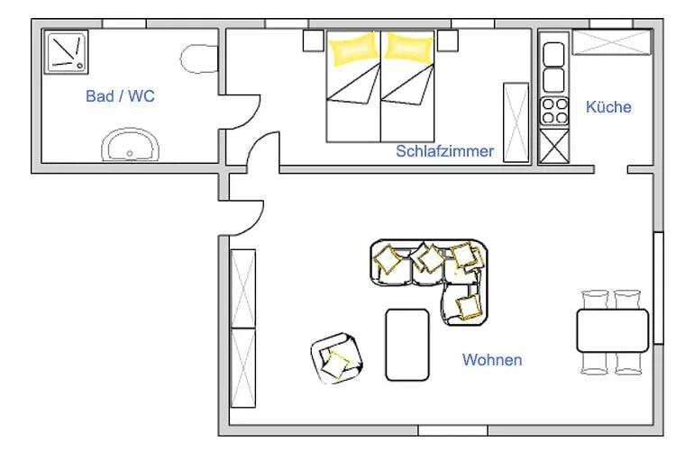 Fewo 6 Niedersachsen 2 Personen-Plattegrond