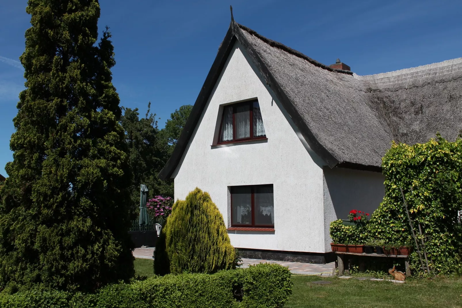 Lerchenzimmer im Reetdachhaus-Buitenkant zomer