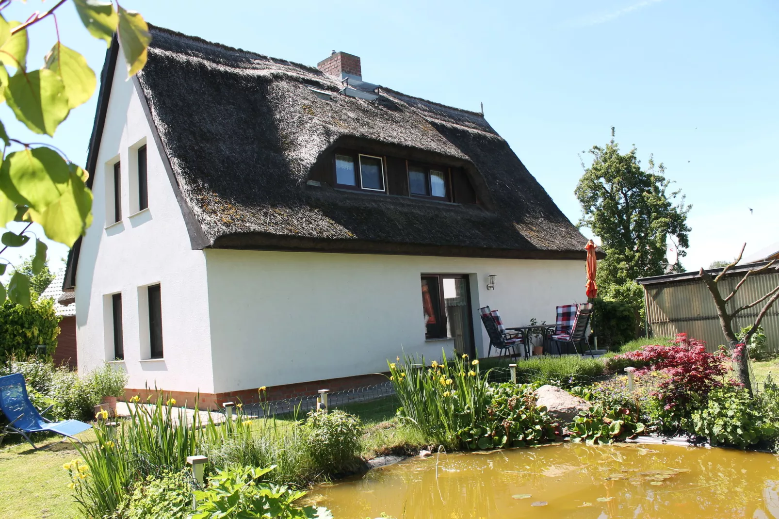 Lerchenzimmer im Reetdachhaus-Buitenkant zomer