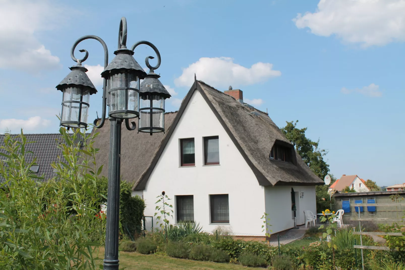 Schwalbenhof im Reetdachhaus-Buitenkant zomer