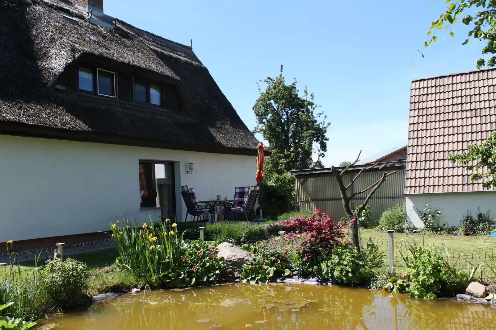 Schwalbenhof im Reetdachhaus-Tuinen zomer