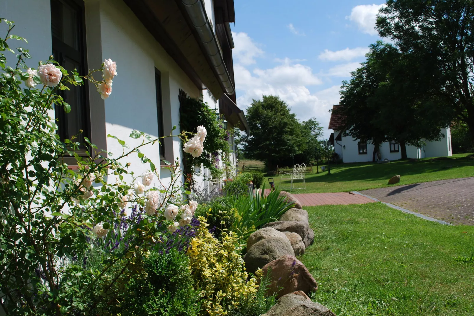 Modern appartement met zwembad in Dargun-Tuinen zomer