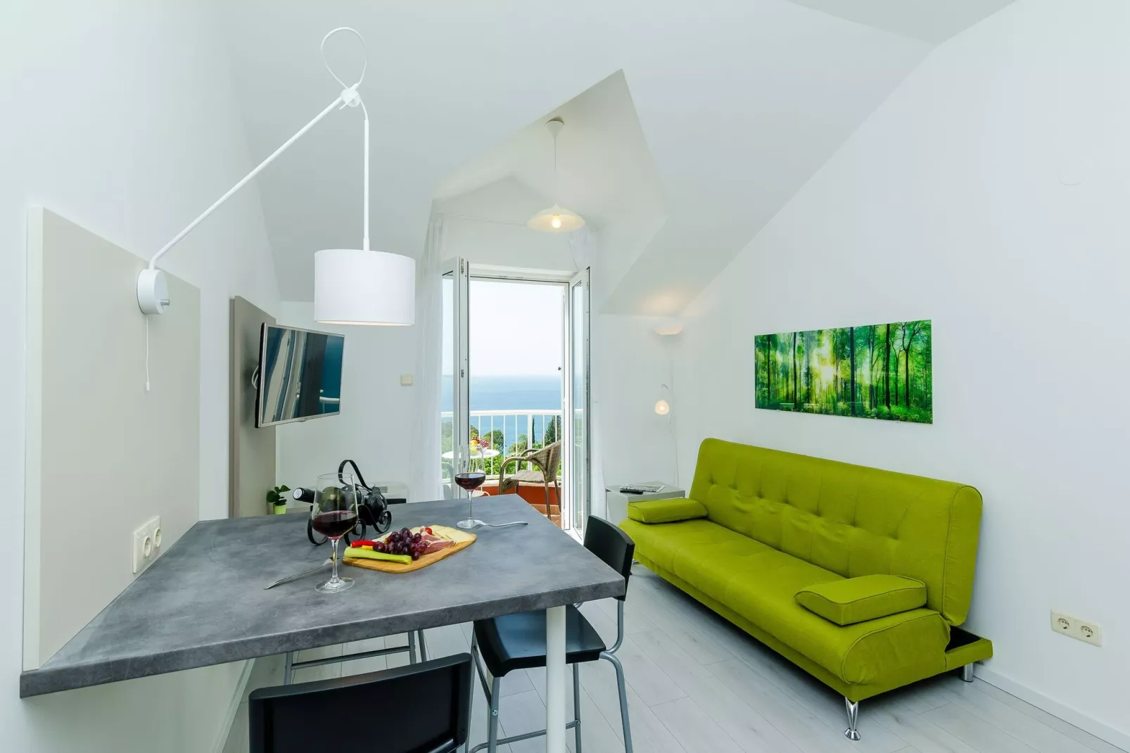 Villa Panorama Dubrovnik (A3) - Comfort One Bedroom Apartment with Balcony and sea View-Woonkamer