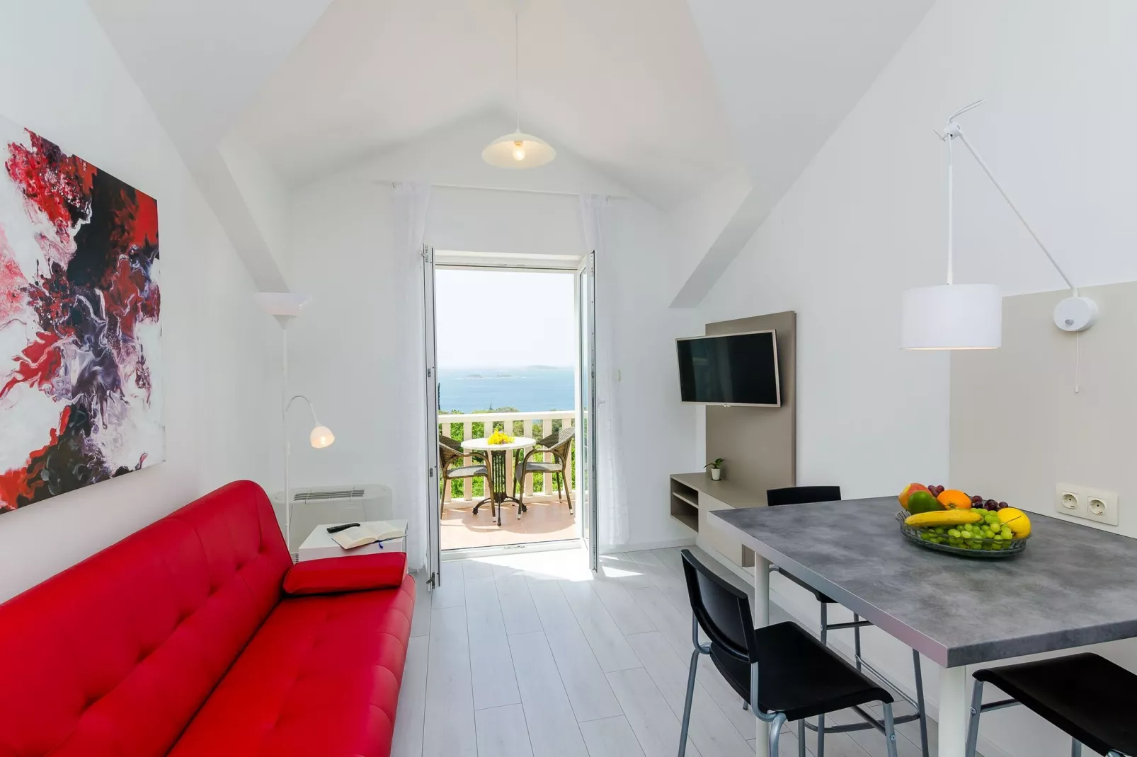 Villa Panorama Dubrovnik (A4) - Premium One Bedroom Apartment with Terrace and sea View-Woonkamer