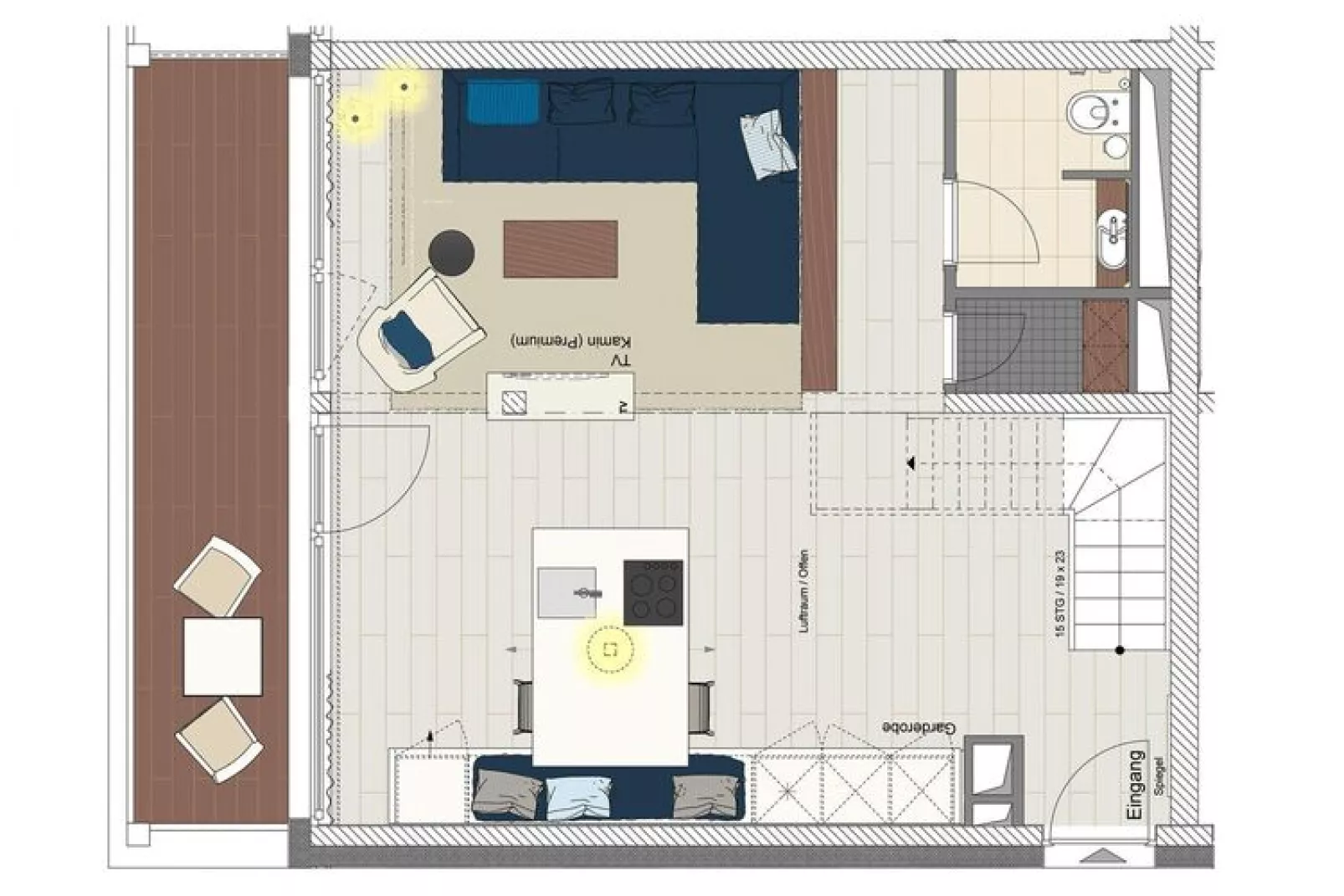 Apartments im MAREMÜRITZ Yachthafen Resort & Spa / Kompass Maisonette 70 qm-Plattegrond