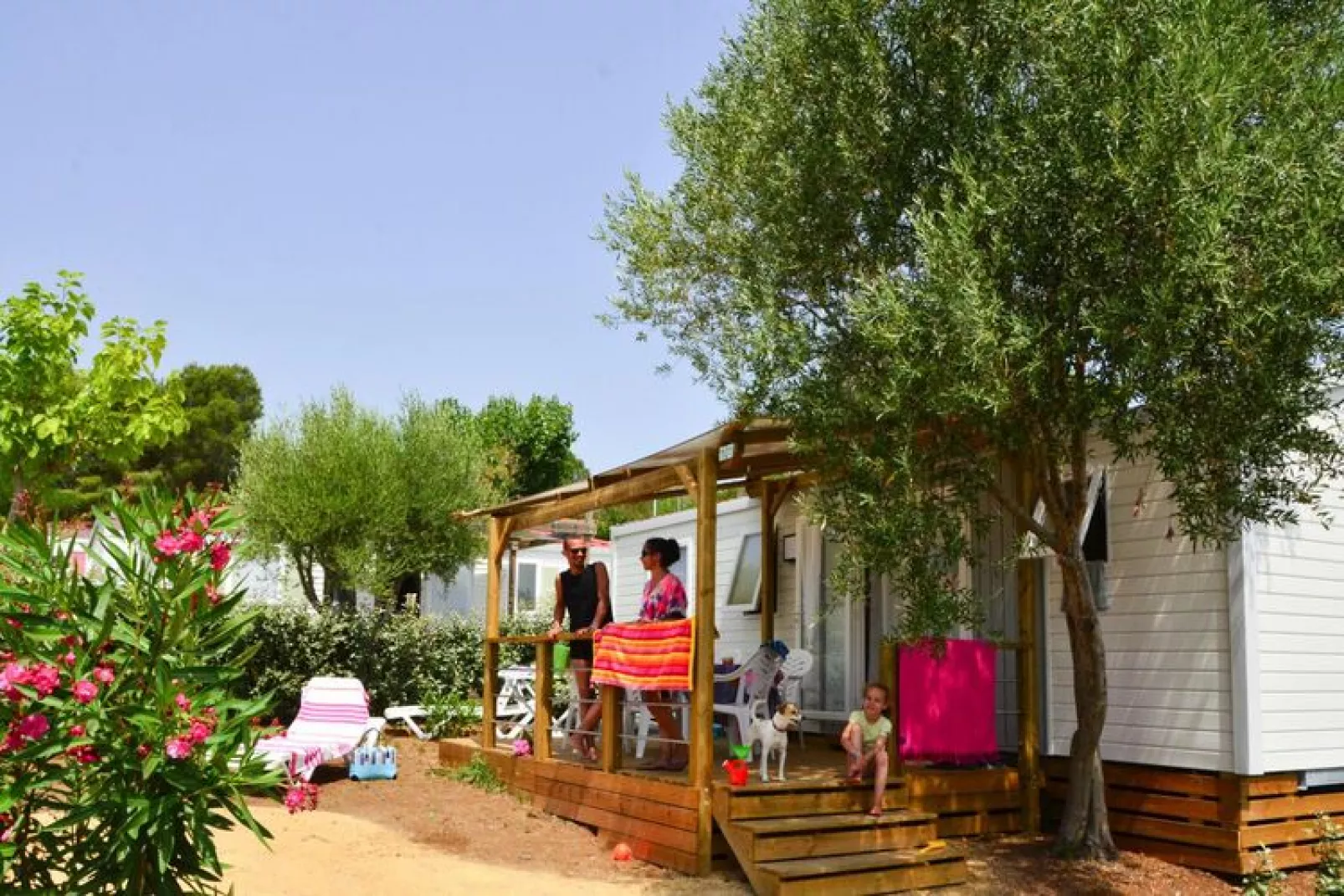 Caravanpark Domaine Sainte Véziane Bessan-Mobilhome Confort 2 chambres 4-6 pers-Tuinen zomer