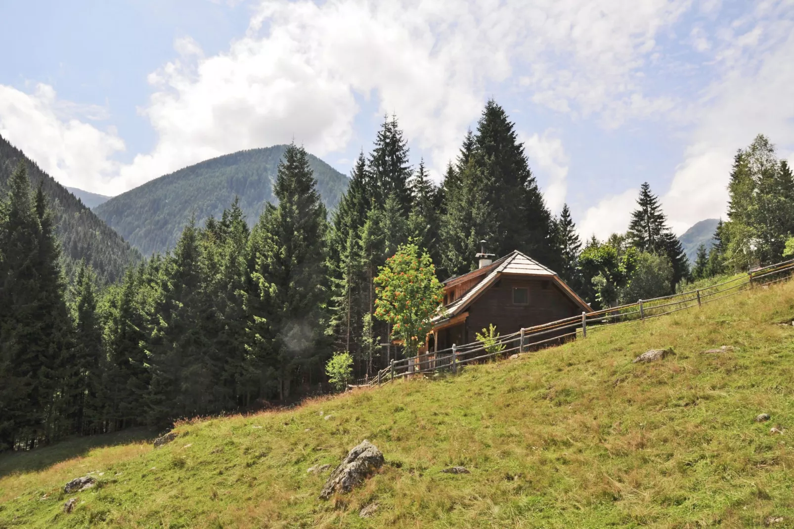 Almhütte im Walde-Buitenkant zomer