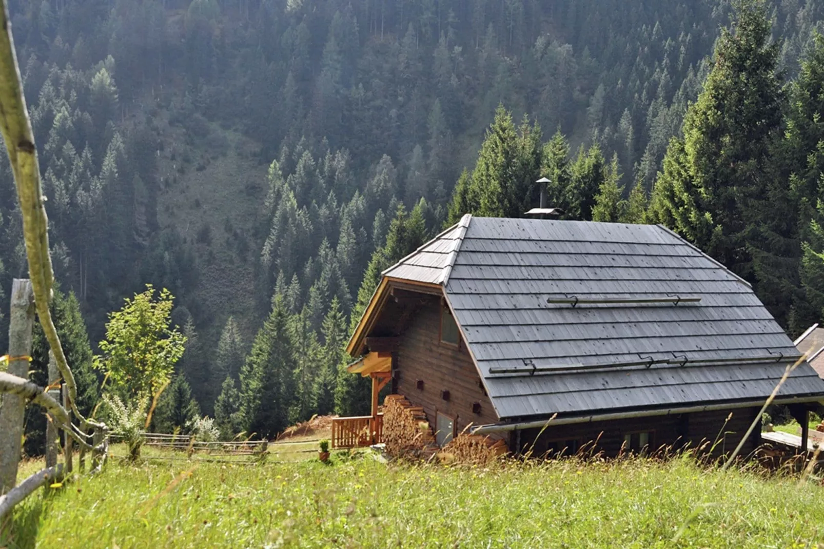 Almhütte im Walde-Buitenkant zomer