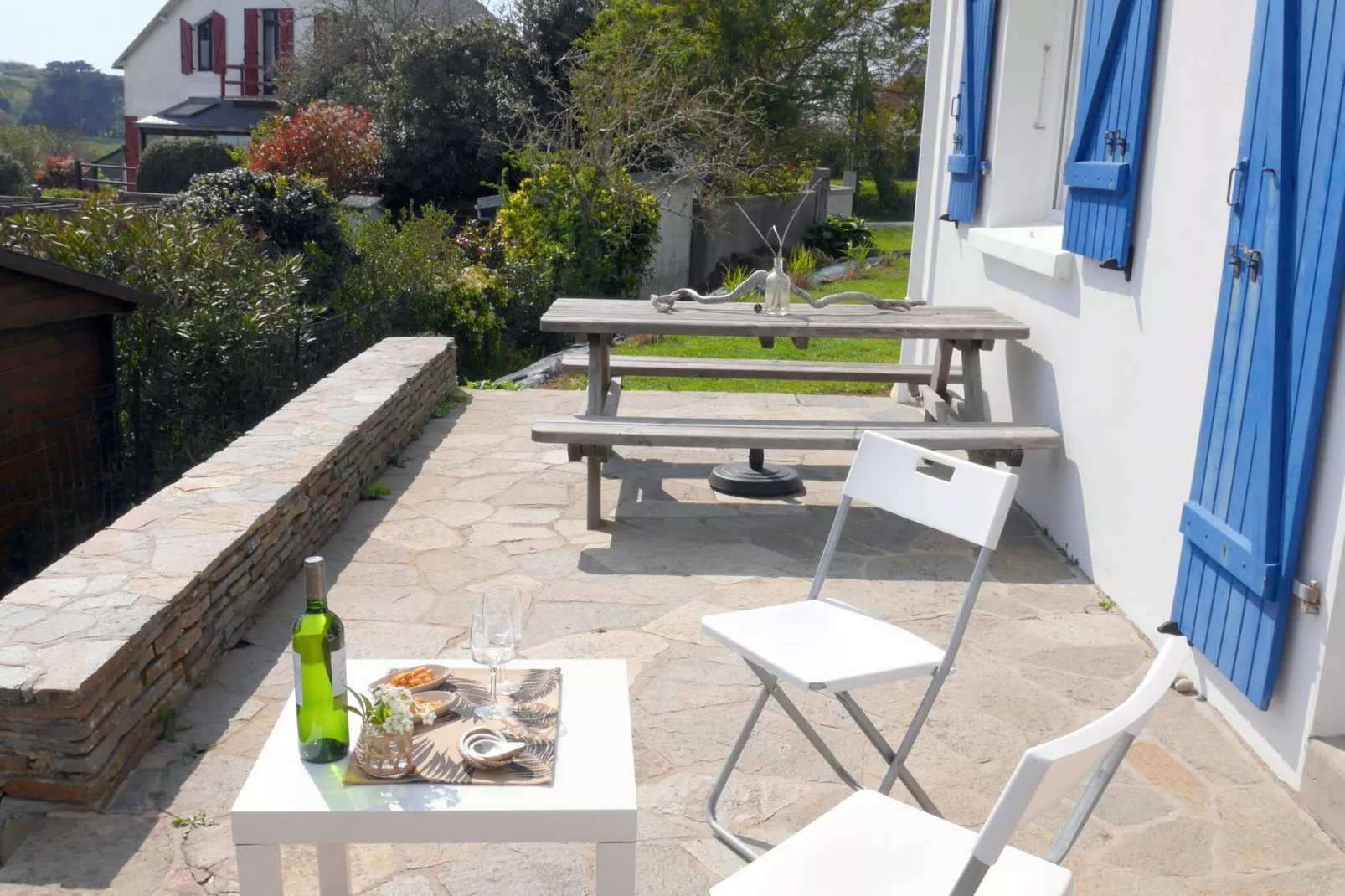 Ferienhaus mit Meerblick Roscanvel-Terrasbalkon
