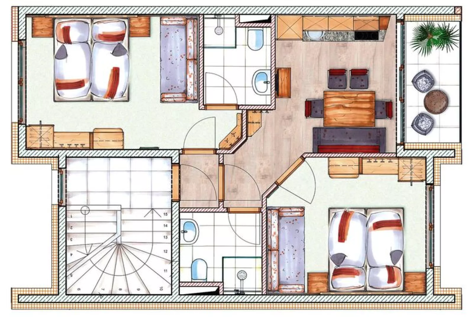 Appartement in Dorfgastein met balkon of terras-Plattegrond