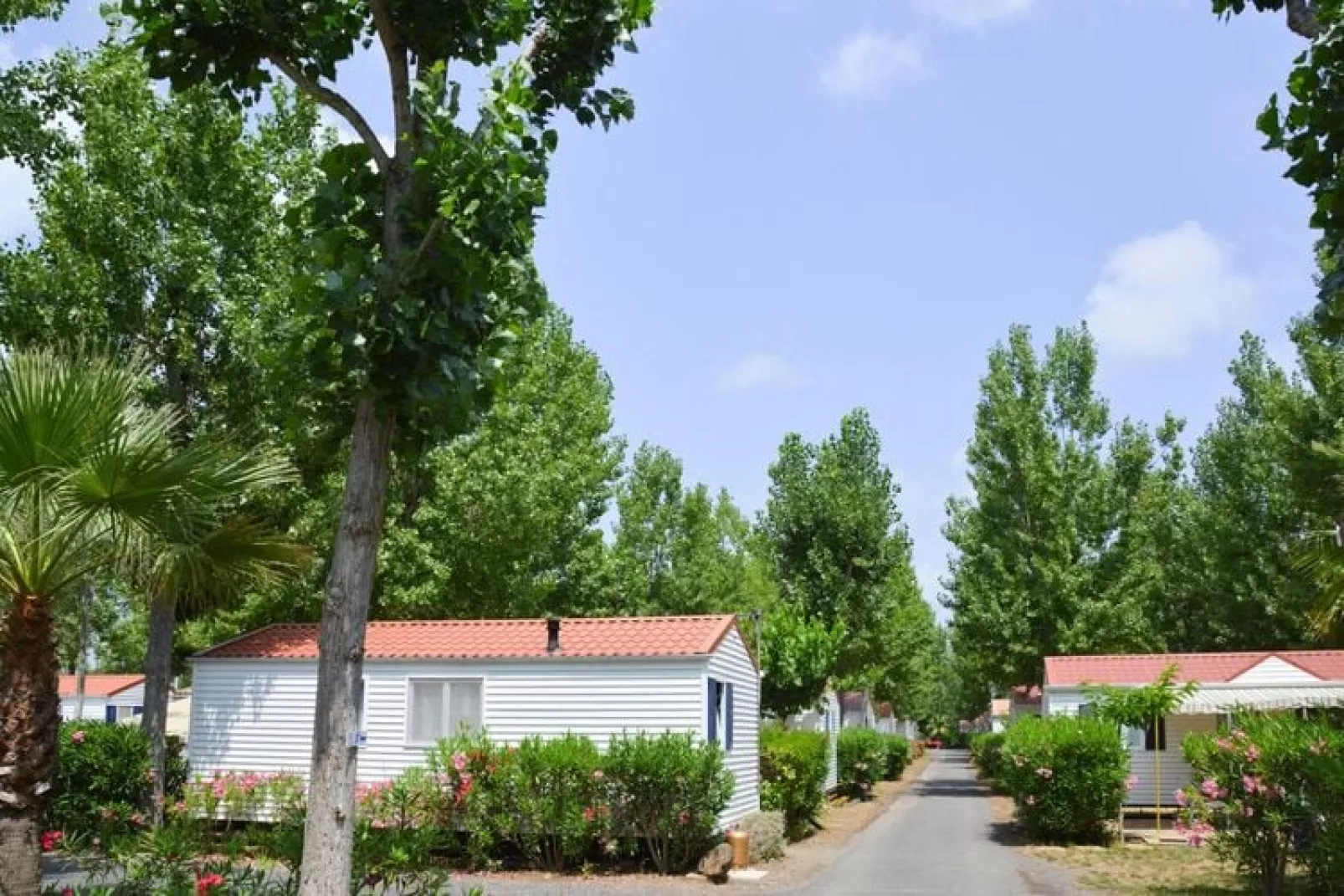 Camping L'Air Marin Vias-Plage  Mobilhome CANCUN-Uitzicht zomer