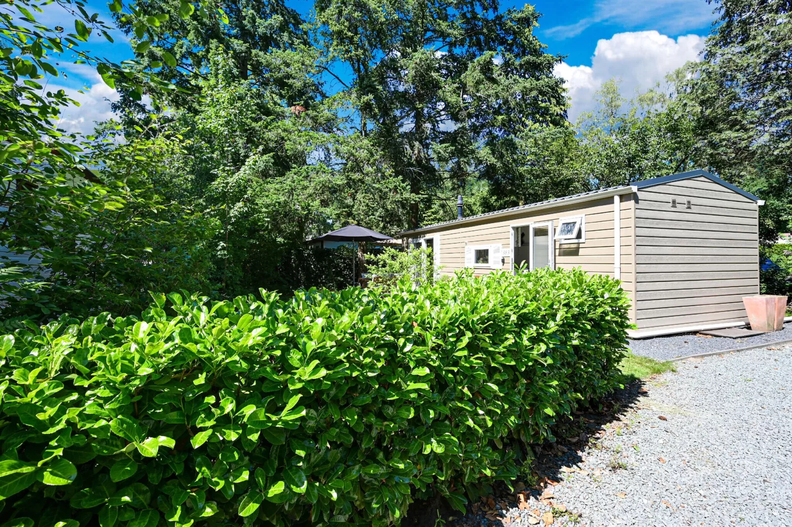 Chalet in hartje Veluwe-Buitenkant zomer