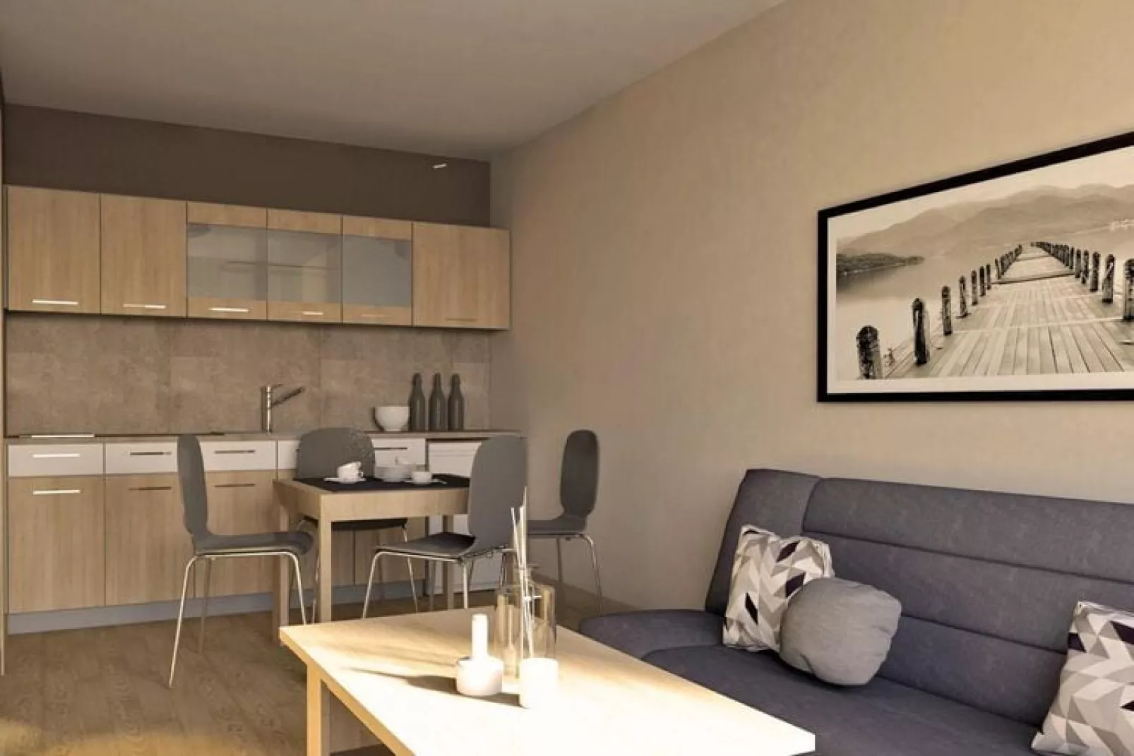 Apartamenty 4-osobowe Niechorze-Woonkamer